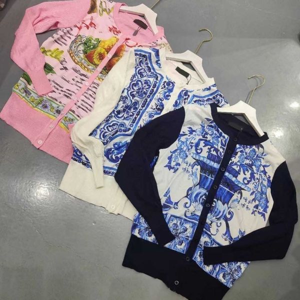 

23ss brand designer logo women cardigan coat patchwork knit printing long-sleeve womens clothess a1, White;black