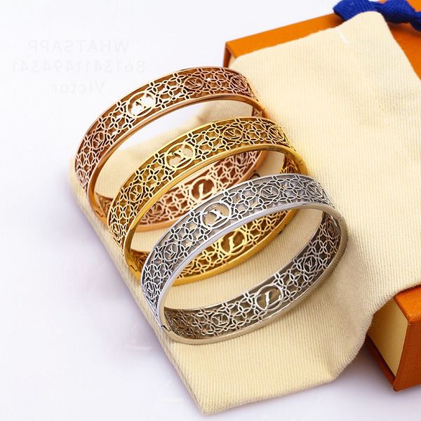 

lw designer bangle bracelets for women couple bracelet cut out design for man gold plated 18k 925 silver vintage official reproductions anni, Black