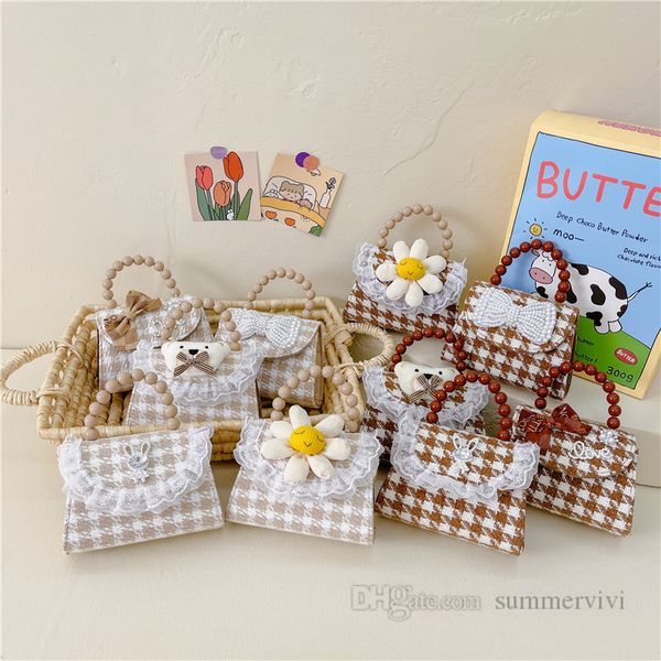 

children pearls chain handbags easter girls rabbit applique plover case crossbody bag kids stereo flower applique single shoulder bags z0302, Black