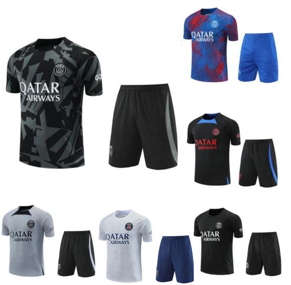 

22/23 psg tracksuit 2022 2023 paris sportswear men training suit short sleeved suit football soccer jersey kit uniform chandal sweatshirt sw, Black