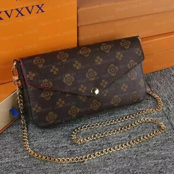 

luxury designer woman bag handbag cosmetic bags 3pcs sets shoulder bags original box purse embossed patterns flowers letters card slot three