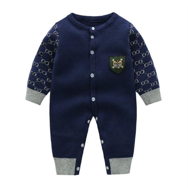 

kids designer autumn winter newborn thick sweater rompers baby boy girl summer long sleeve cotton clothes 1-2 years old jum220e, Blue