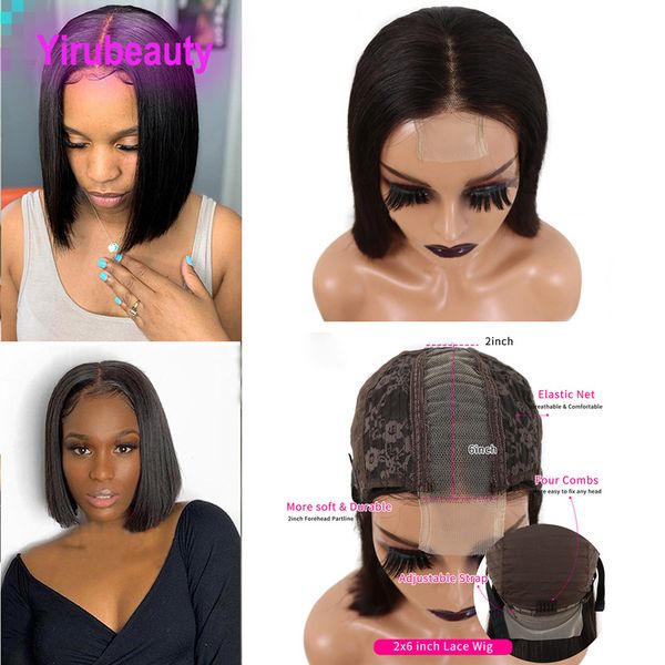 

brazilian 2x6 lace bob wig 100% human virgin hair 150% density 180% 210% silky straight thick lace wigs 10-18inch natural color, Black;brown