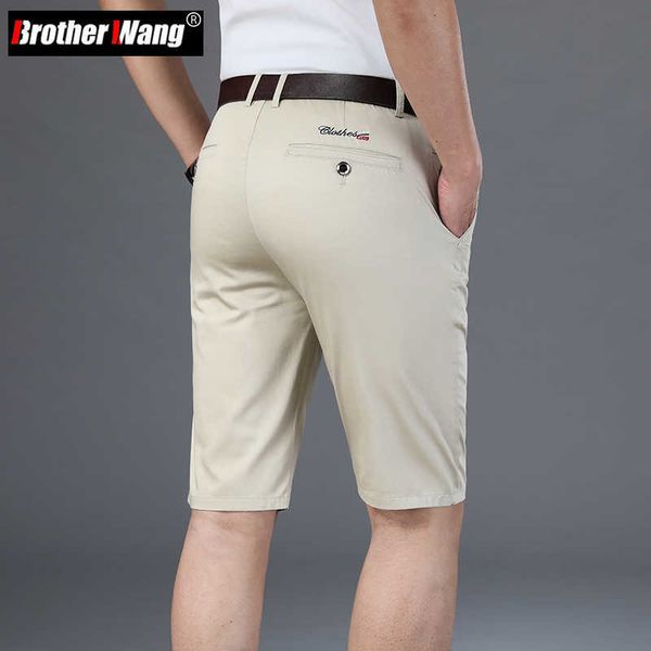 

men's shorts 6 colors men's business casual shorts 2021 summer fashion straight cotton stretch shorts male khaki beige black navy, White;black
