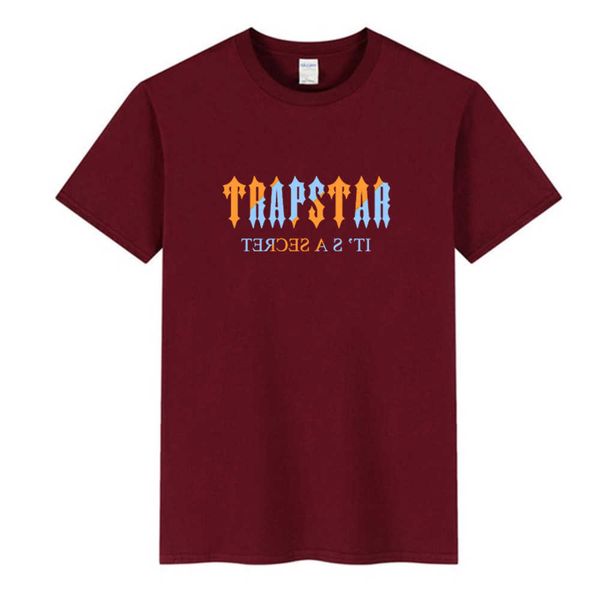 

2022 new men's tee shirt sports cotton t-shirt short sleeve trapstar letter print loose breathable casual wear large size1xg6, White;black