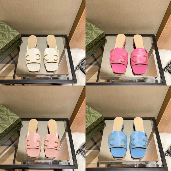 

new designer women sandal metal buckle g platform slipper mule summer heightening heel height thick slippers slides flip flops womens beach, Black