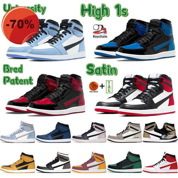 

sandals shoes basketball high 1 1s sneakers dark mocha bred patent heritage hyper royal university blue twist atmosphere high sports trainer, Black