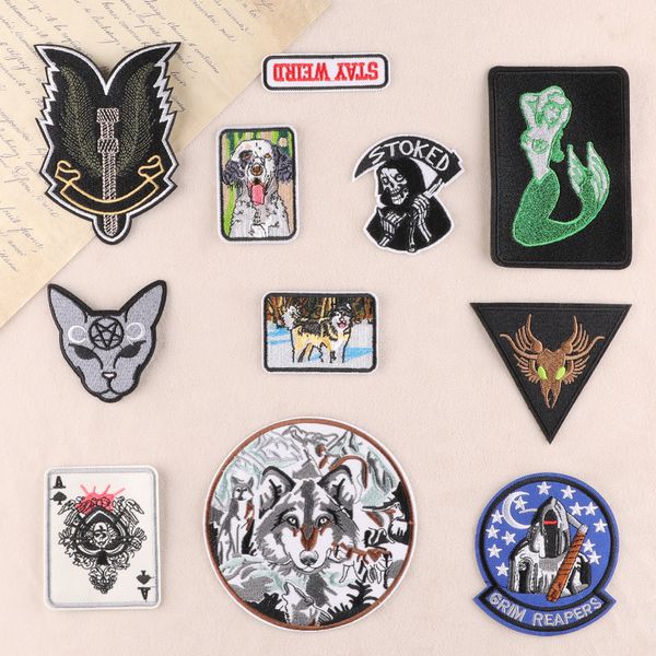 

skull embroidered appliques badge sewing notions cool punk iron on patches for clothing jackets backpack diy decarative, Black