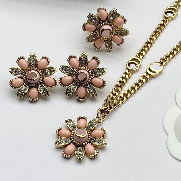 

2023earrings necklace three synthetic ring wedding jewelry sets new style fashion light luxury series brand flowers aretes color flower suit, Slivery;golden