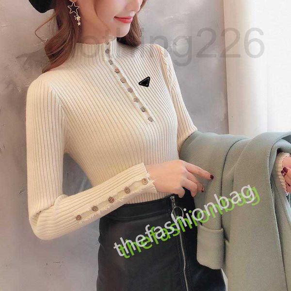 

designer women's sweaters half high collar slim fit knitted pullovers women long sleeved tight fitting knit ladies casual button sweate, White;black
