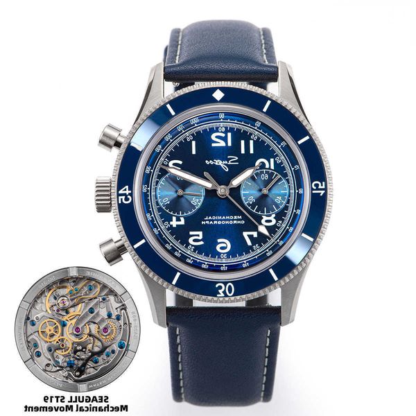 

wrist watch 1965 men watches st1901 chronograph luminous mechanical hand waterproof crystal sapphire italian leather, Slivery;black