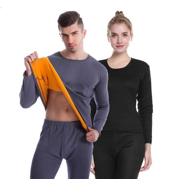 

women's wear autumn and winter couple plush thickened men's women's thermal underwear set autumn clothes pants, Black;pink