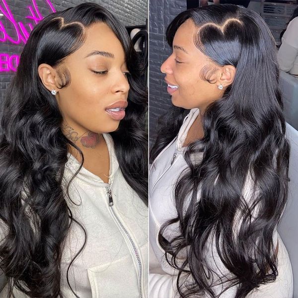 

hd lace frontal wig inch brazilian full lace wig human hair pre plucked wigs for women body wave lace front wig, Black