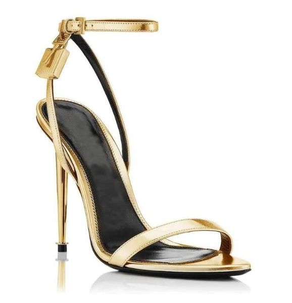 

23s new summer fashion sandals shoes brands padlock pointy naked woman gold-tone key & lock high heels lady gladiator sandalias party white, Black