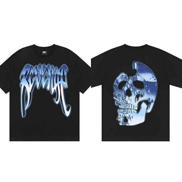 

men's t-shirts revenge tshirt streetwear heaven painting skeleton skull flame hip hop oversized chief keef t shirt men vintage rap tees, White;black