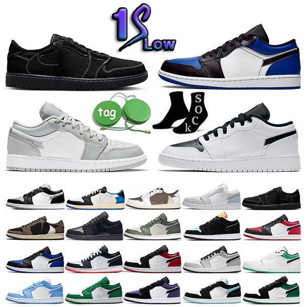 

2023 new women men basketball shoes travis scotts 1s jumpmans 1 low trainers blue reverse mocha black phantom bred shadow toe unc mens women