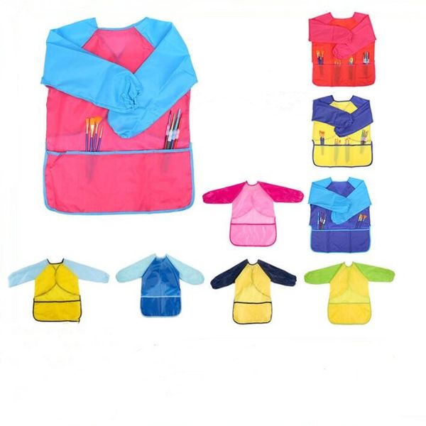 

baby painting apron coat children arts waterproof aprons kids adjustable pocket drawing aprons boy girls long sleeve smock kindergarten apro, Blue;gray