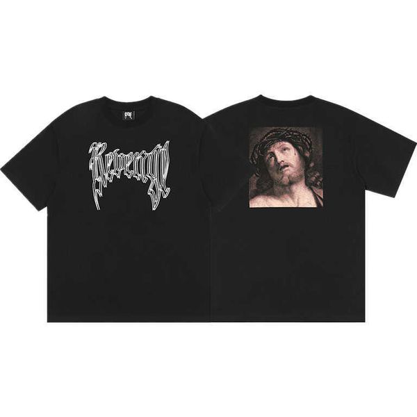 

men's t-shirts revenge tshirt streetwear heaven painting skeleton skull flame hip hop oversized chief keef t shirt men vintage rap tees, White;black