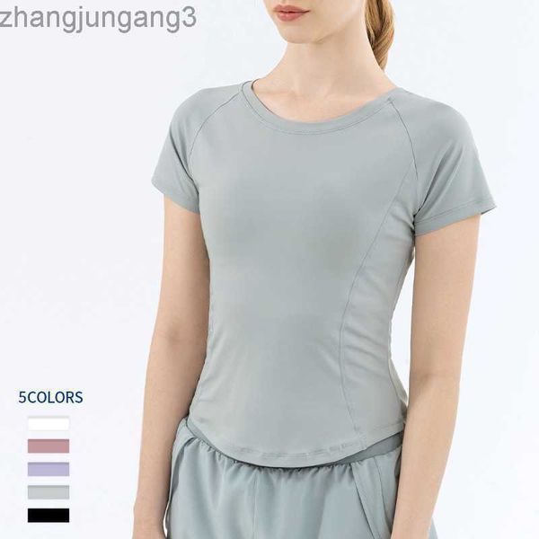 

women's t shirt designer same style clothes round neck t-shirt mesh splicing quick drying sleeve women's pilates fitness clothes, White