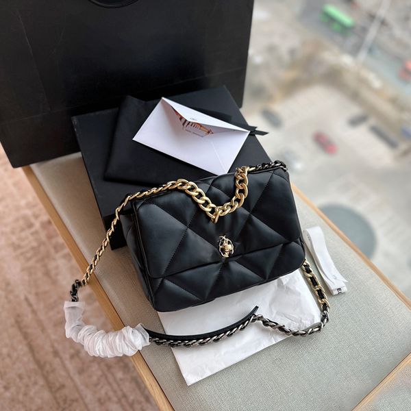 

channel 19 leather flap handbag shoulder crossbody hobo bag classic quilted purse gold silver metal chain 26cm ladies fashion 26cm