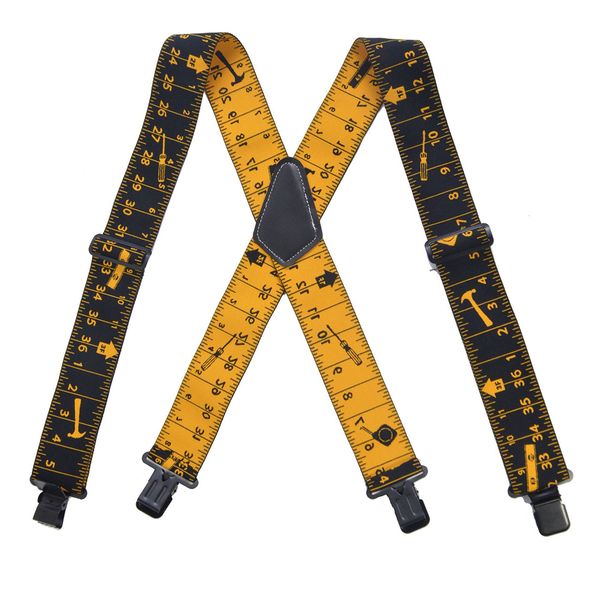 

suspenders tape measure heavy duty for men carpenter work 2 inch wide x shape adjustable elastic trouser braces straps tool belt 230217, Black;white