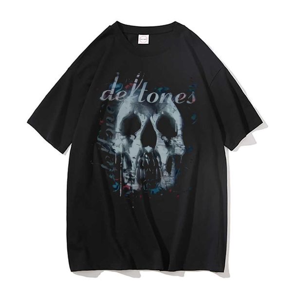 

men's t-shirts deftones skull black graphic print t shirt short sleeve men women alternative rap metal band brand tshirt man tees j230, White;black