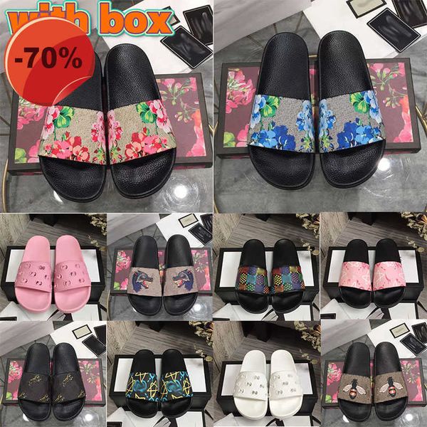 

drees shoes box with designer slippers men women slides shoes luxury brand snake print slide summer sandals beach slipper flat platform hous, Black