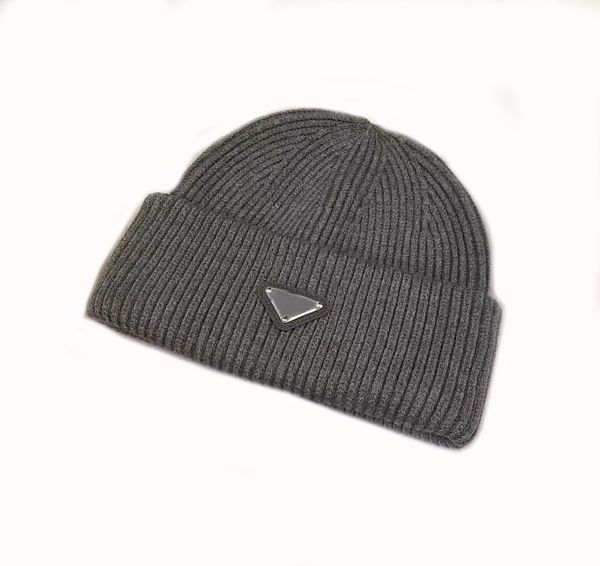 

winter designer caps luxury man hats creative metal triangle with letters cold wind proof warm delicate beanies modern designer knitted hat, Blue;gray