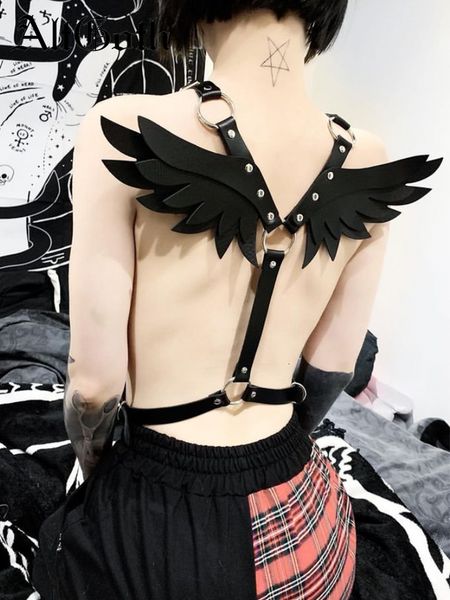 

suspenders altgoth harajuku mall goth angel wings harness gothic belts punk fashion dark black pu leather garter belt women clubwear 230217, Black;white