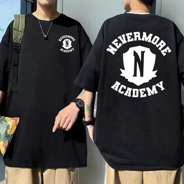 

men's t-shirts wednesday addams nevermore academy tshirts summer male oversized soft streetwear men women fashion casual tshirt short s, White;black