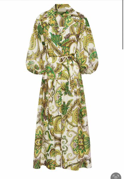 

2023 new printed dress with silk fabric and belt, Black;gray