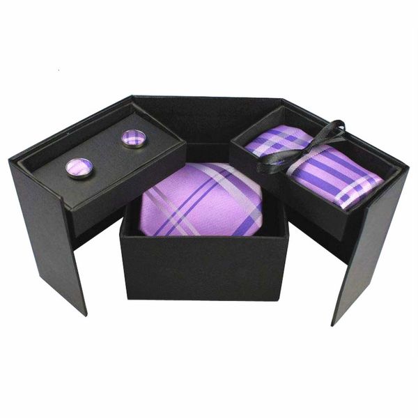 

bolo ties rbocott novelty box set tie sets men's classic silk ties handkerchief cufflinks gift striped plaid necktie for wedding party, Red