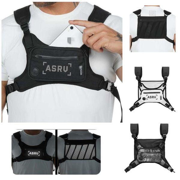 

mens chest rig bags tactical vest harness front pack pouch holster hip hop streetwear functional sport outdoor reflective strip wa2674