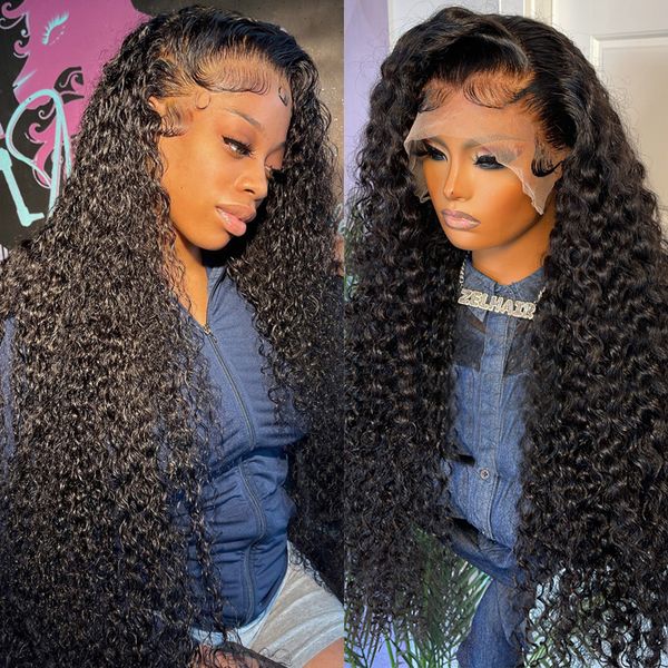 

inch deep wave lace front human hair brazilian water curly closure wig for black women glueless wigs body wave wigs