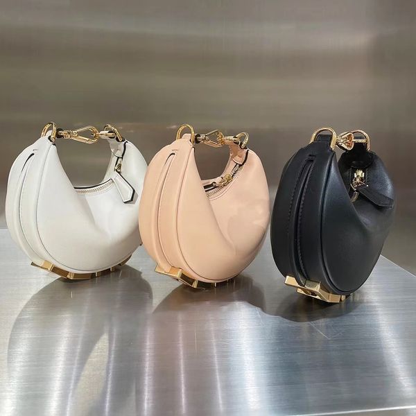 

lady genuine leather fend graphy half moon bag women's mens crossbody fashion tote luxurys pink designer bags handbag purse clutch shou