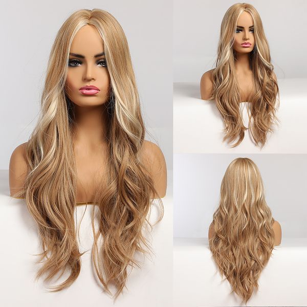

synthetic wigs easihair long blonde ombre for women wig middle part high density temperature wavy cosplay heat resistant 230217, Black
