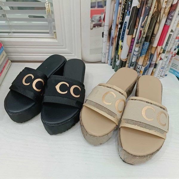 

2023 designer sandals women slippers thick bottom sandal double g slides embroidered shoes cotton platform fashion slipper letter flat mules, Black