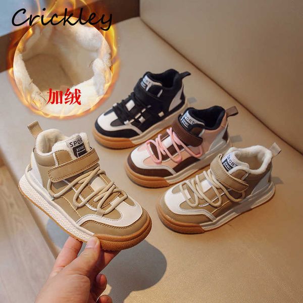 

sneakers winter warm soft children's sneakers patchwork hook loop toddler girls boys sport shoes short plush high kids casual shoes g23, Black;red