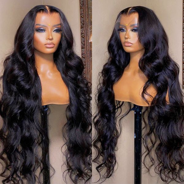 

synthetic wigs 30 40 inch loose body wave lace front human hair for women brazilian glueless 13x4 13x6 hd frontal wig pre plucked 360 230217, Black