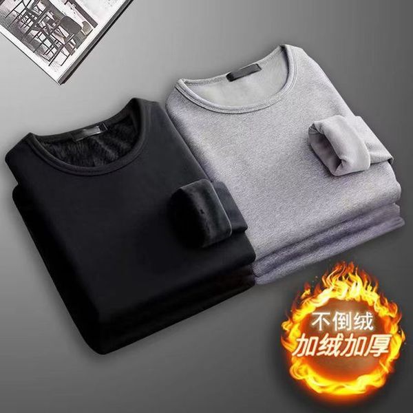 

men s tracksuits 2pcs mens underwear winter long sleeved thermal plus velvet padded t shirt round neck slim bottoming shirt 230217, Gray
