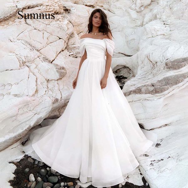 

party dresses sumnus white organza off shoulder wedding pleats strapless a line russian bride dress elegant long gowns 230217, White;black