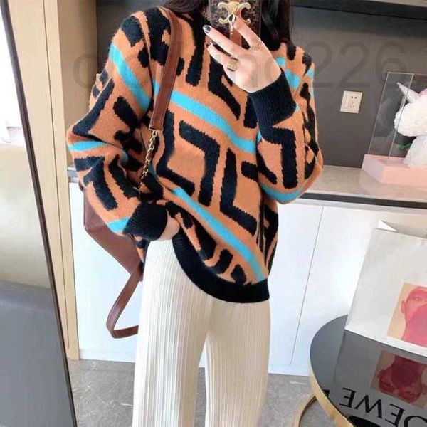 

designer designer trend new girly temperament double f striped jacquard sweater fashionable loose wild ff letter itsr, White;black