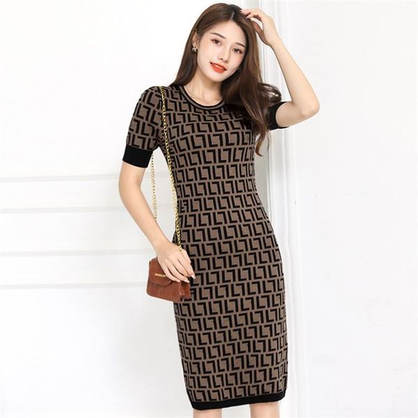 

fee women's knits tees designer luxury double-letter slim jacquard knitted women's short-sleeved dress women clothing, White