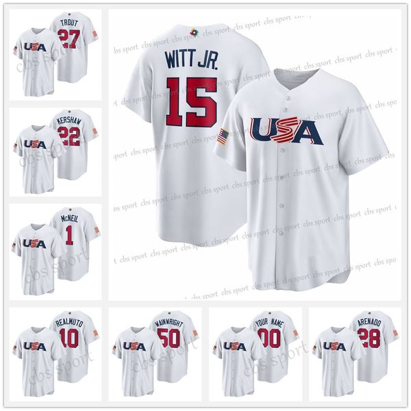

2023 team usa mookie betts wbc jersey world baseball classic 3 harper mike trout nolan arenado jeff mcneil adam wainwright bobby witt, Blue;black
