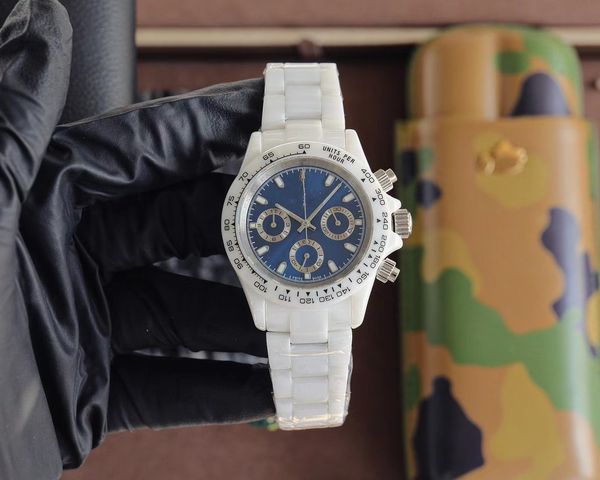 

aaa deluxe watch master design ditona series ceramic case size 43mm sapphire glass japan multi-function timing quartz movement ceramic band, Slivery;brown