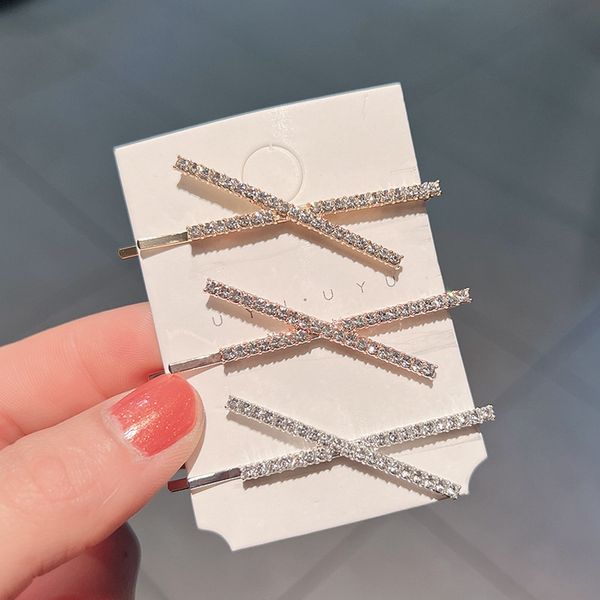 

new ribbon cross crystal hairpins rhinestones x hair clips barrettes simple side clip bridal headwear girl hair accessories 1661, Slivery;white