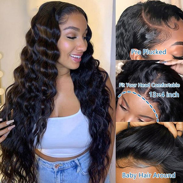 

loose deep wave lace frontal wig closure wigs hd lace frontal lace front wig, Black