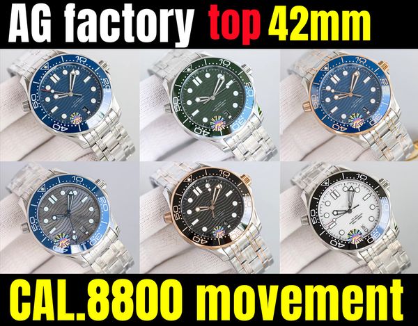

ag factory 42mm mens watches 8800 fully automatic mechanical movement designer watches sapphire mirror waterproof 300 meters, Slivery;golden