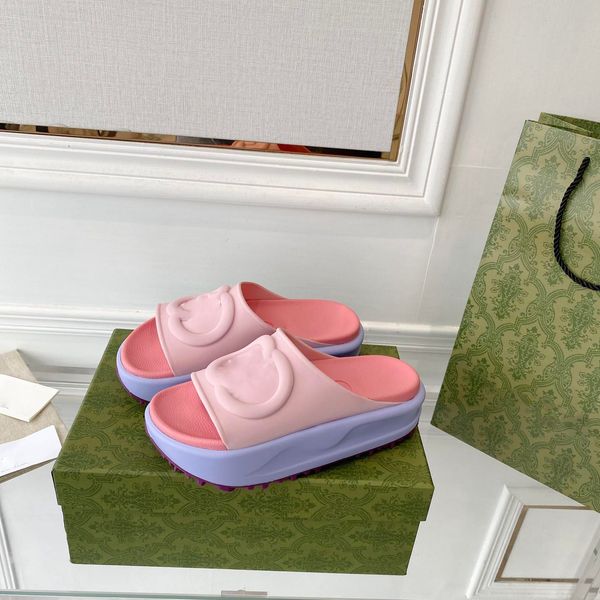 

slipper designer sandal lady slides platform wedge rainbows summer slippers for fashion ladies rubber beach shoe, Black