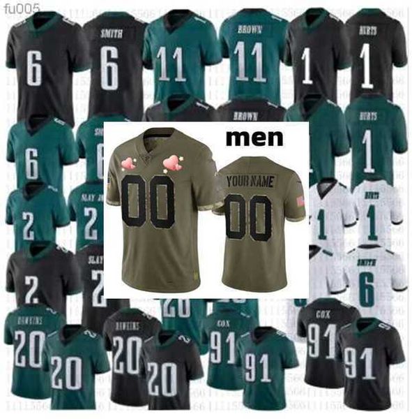 

football jersey philadelphia''eagles''20 brian dawkins 11 aj brown 6 devonta smith 1 jalen hurts 62 jason kelce 26 miles, Black;red